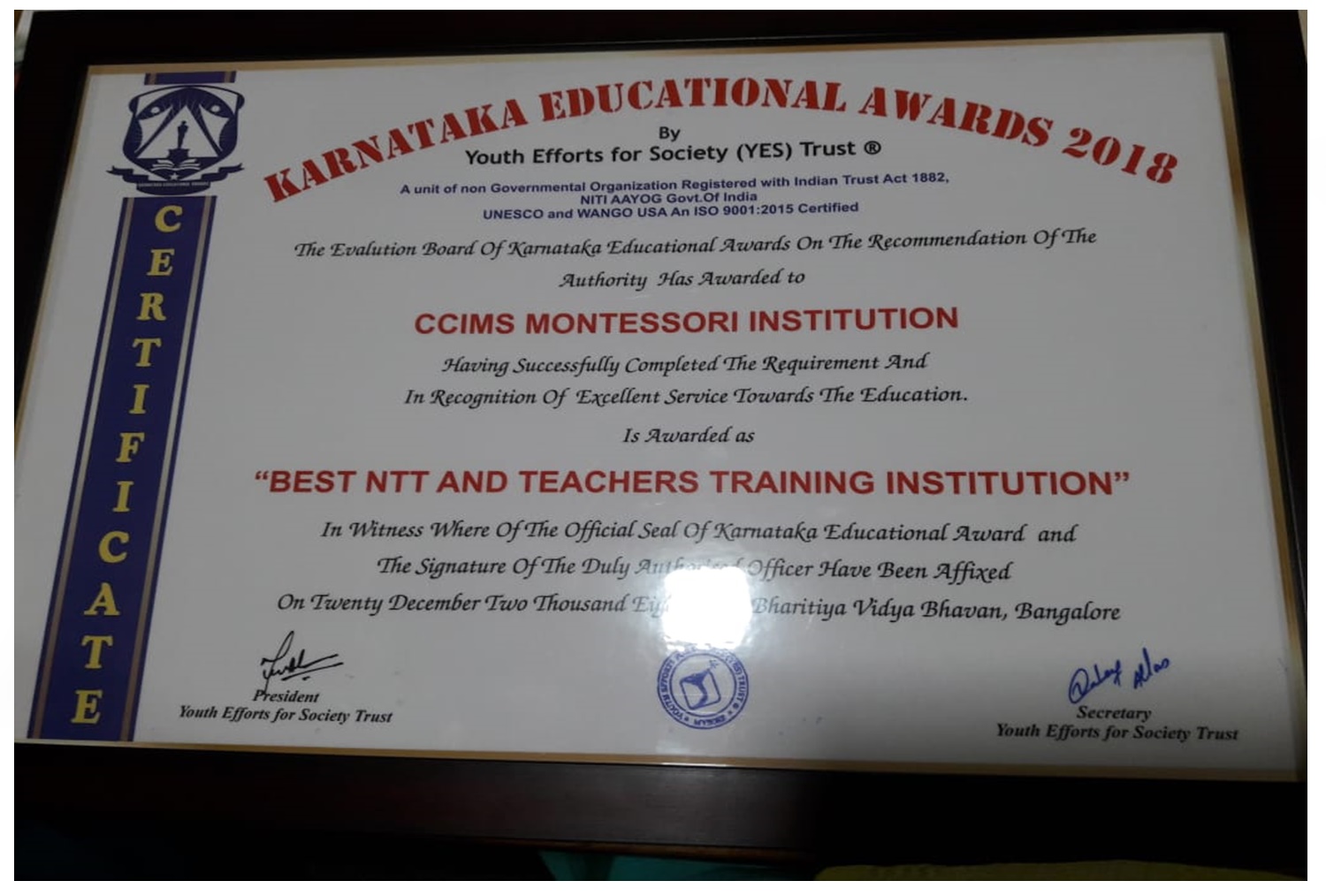 BEST NTT AND TEACHERS TRAINING INSTITUTION, KARNATAKA EDUCATIONAL AWARDS 2108